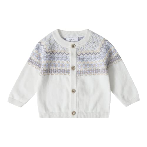 Stellou & friends Cardigan-Strickjacke für Mädchen und Jungen mit Norwegen Muster | Hochwertige Baby-Kleidung aus 100% Baumwolle - III V I Gr. 98/104 - Weiß von Stellou & friends