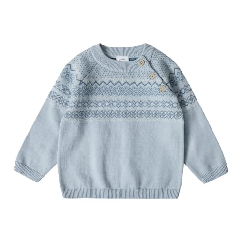 Stellou & friends Strick-Pullover für Mädchen und Jungen mit Norwegen Muster | Hochwertige Baby-Kleidung aus 100% Baumwolle - III V I Gr. 74/80 - Light Blue von Stellou & friends