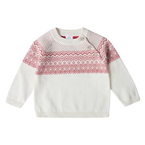 Stellou & friends Strick-Pullover für Mädchen und Jungen mit Norwegen Muster | Hochwertige Baby-Kleidung aus 100% Baumwolle - III V I Gr. 74/80 - Weiss-rot von Stellou & friends