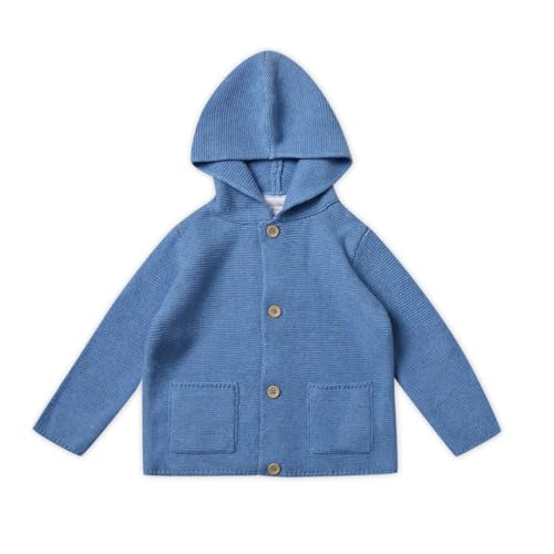 Stellou & friends Strickjacke-Cardigan für Jungen und Mädchen mit Kapuze| Hochwertige Baby-Kleidung aus 100% Baumwolle I Gr. 50/56 - Ozeanblau von Stellou & friends