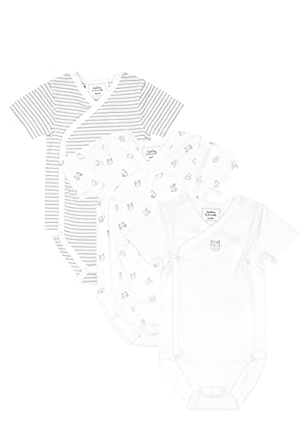 Stellou & friends Baby 100% Bio-Baumwoll Wickelbody 3er Set, kuschelweiche und hochwertige Kinder Kleidung für Jungs und Mädchen mit schönen Prints Kurzarm Grau-Weiß 50-56 von Stellou & friends
