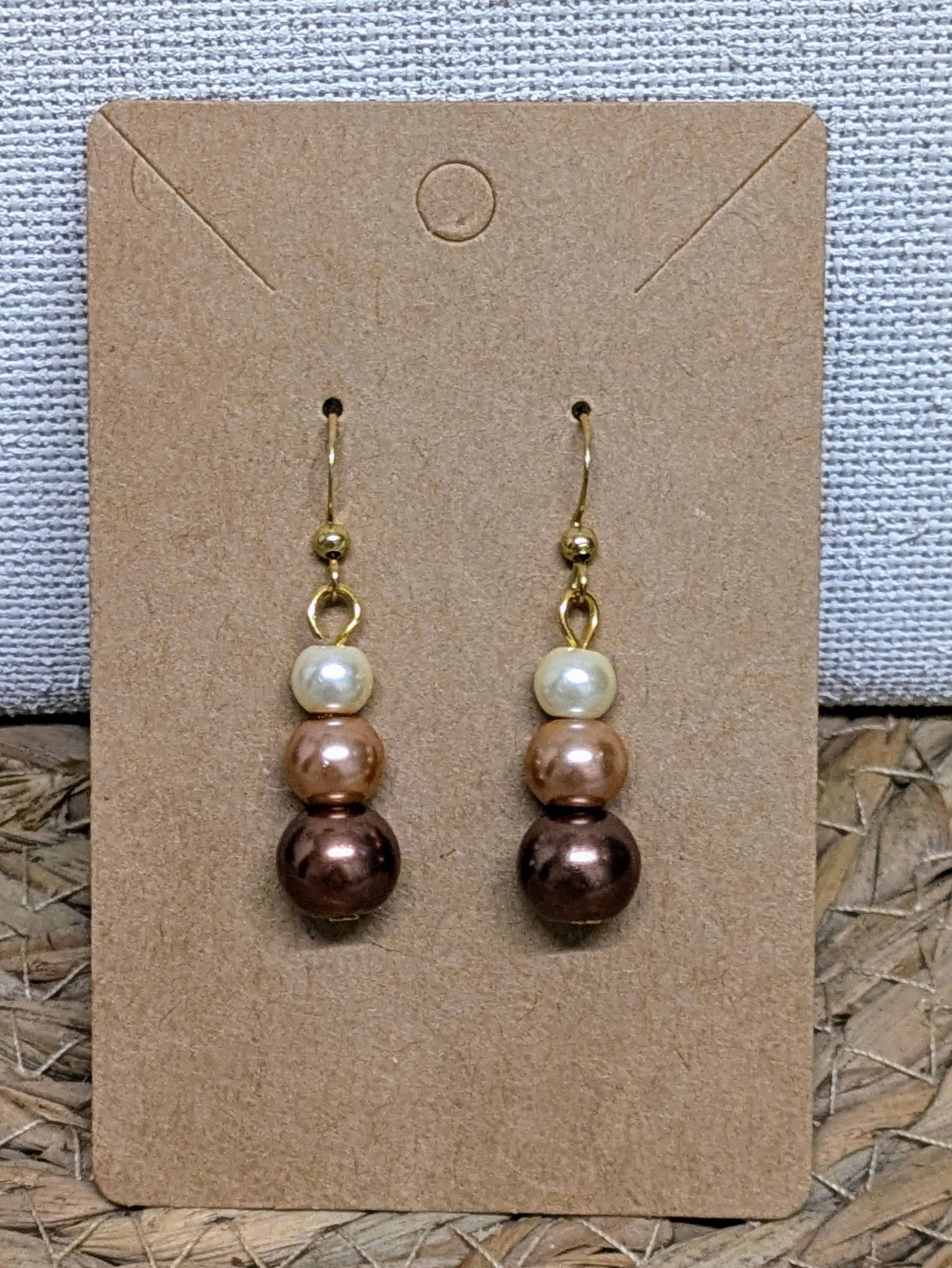 Braune Und Beige Perlenohrringe, Hochzeitsschmuck-Ohrringe, Vergoldeter Edelstahl, Geschenk Für Sie von Stelycrea