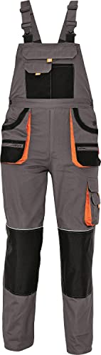 Stenso Des-Emerton Herren Arbeits-Latzhosen Herren Arbeitshosen Latzhose Slim Fit Schutz-Latzhose mit Kniepolstertaschen - Grau/Schwarz/Orange EU50 von Stenso