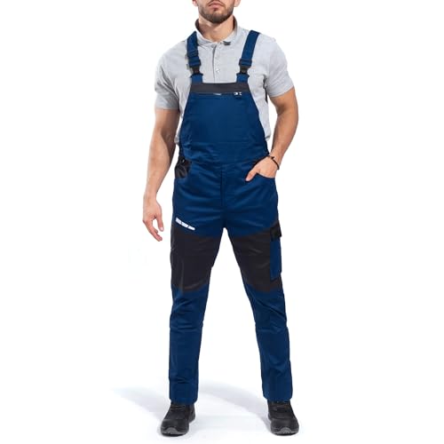 Stenso EOS Arbeitshosen Männer - Arbeitslatzhose Herren mit Stretch, Reflektierende Elemente, Verstellbare Elastische Träger, YKK-Reißverschluss, Seitliche Knöpfe, 3 Taschen, Dreifache Stiche Blau 64 von Stenso