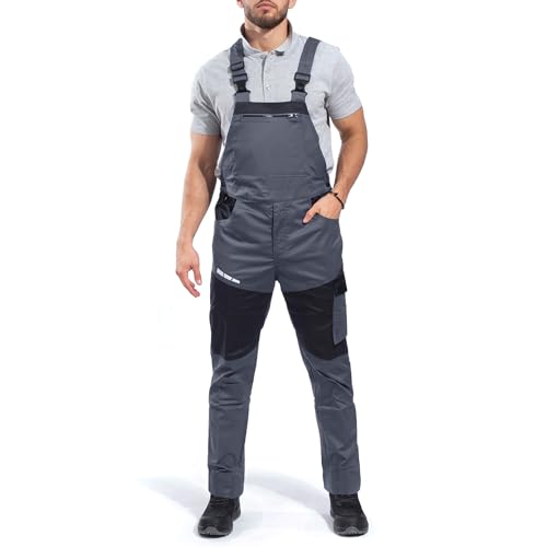 EOS Arbeitshosen Männer - Arbeitslatzhose Herren mit Stretch, Reflektierende Elemente, Verstellbare Elastische Träger, YKK-Reißverschluss, Seitliche Knöpfe, 3 Taschen, Dreifache Stiche Grau 50 von Stenso