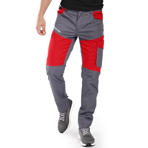 EOS Arbeitshosen Männer Stretch - Cargohose Herren, Dreifache Stiche - Arbeitshose Herren mit Elastischem Bund, Reflektierende Elemente, 300D Polyester Oxford, Flexibel Rot 60 von Stenso