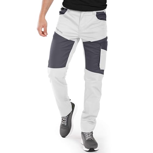 Stenso EOS Arbeitshosen Männer Stretch - Cargohose Herren, Dreifache Stiche - Arbeitshose Herren mit Elastischem Bund, Reflektierende Elemente, 300D Polyester Oxford, Flexibel Weiß 64 von Stenso