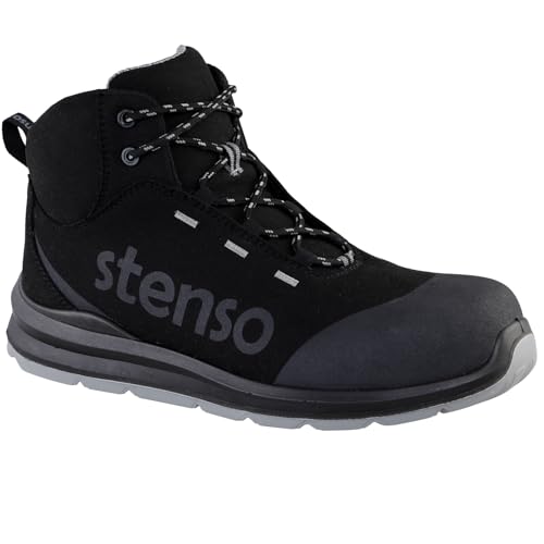 JETT Ankle MF S3 Arbeitsschuhe Herren - Leicht, Atmungsaktiv, Wasserdicht Sicherheitsschuhe Herren - Arbeitsschuhe Damen, rutschfeste PU/PU-Sohle, Verbundkappe, Antistatisch Schwarz 42 von Stenso