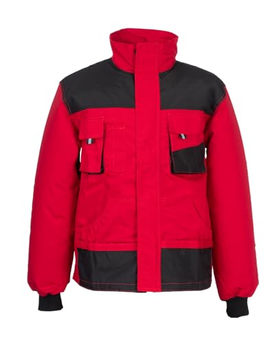Kastor Arbeitsjacke Herren - Robuste Arbeitsjacke Männer mit Zwei Unteren Taschen, Zwei Brusttaschen mit Patte und Klettverschluss, Elastische Bündchen, Verstärkte 600D-Polyester Teile - Rot 60 von Stenso