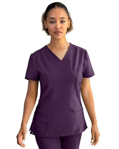 Stenso Nobby Kasacks Damen Pflege - Tailliert, Stretch, V-Ausschnitt, Kurzarm Kasack Mit Seitenschlitzen Und DREI Taschen - Elastisches Material Kasaks Altenpflege Damen lila Marmelade M von Stenso