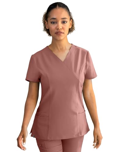 Stenso Nobby Kasacks Damen Pflege - Tailliert, Stretch, V-Ausschnitt, Kurzarm Kasack Mit Seitenschlitzen Und DREI Taschen - Elastisches Material Kasaks Altenpflege Damen Mauve 2XL von Stenso