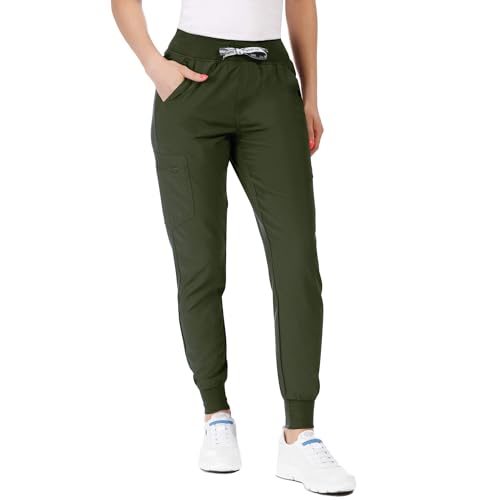 Stenso Nobby Medizinische Jogginghose Unisex - Stretch Schlupfhose Männer & Damen - Elastischer Bund Mit Kordelzug - 2 Vorder- & 2 Gesäßtaschen - Cargotasche Mit Reißverschluss Moosgrün XL von Stenso
