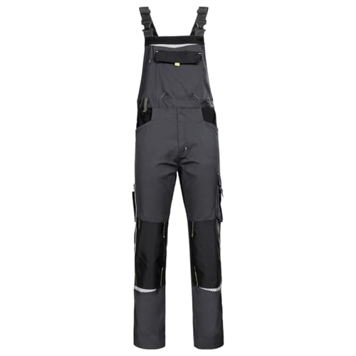 Stenso Prisma Arbeitslatzhose Herren mit Multifunktions und Knie-Taschen - Latzhose Männer Lang - Grau mit Elasthan EU54 von Stenso