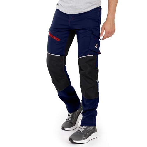 Stenso Revolt 4Stretch Arbeitshosen Männer - Cargohose Herren Mit Stretch - Elastische Arbeitshosen Männer Stretch, Baumwolle-Polyester Mix, Cordura-Verstärkte Knie Marineblau/Rot 46 von Stenso