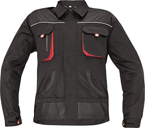 EM Arbeitsjacke Herren - Gerade Schnitt Bundjacke für Männer im Industriedesign, mit zwei unteren Taschen, zwei Brust-Multifunktionstaschen, verstärkte Teile, Klettverschluss Schwarz 50 von Stenso