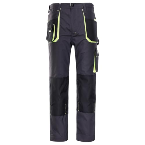 Stenso Arbeitshosen Männer Kastor - Funktionale Arbeitshose Herren mit Reißverschluss und Knopfverschluss, Cargotasche, Handytasche, Verstärkte Knie, Elastische Taille, Hammerschlaufe - Grau/Grün EU56 von Stenso