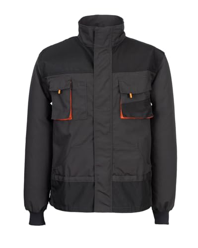 Kastor Arbeitsjacke Herren - Robuste Arbeitsjacke Männer mit Zwei Unteren Taschen, Zwei Brusttaschen mit Patte und Klettverschluss, Elastische Bündchen, Verstärkte 600D-Polyester Teile Grau/Orange 52 von Stenso