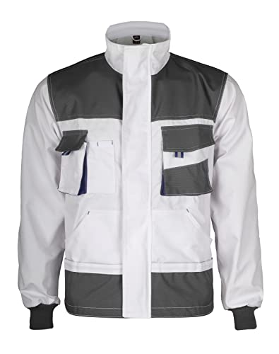 Kastor Arbeitsjacke Herren - Robuste Arbeitsjacke Männer mit Zwei Unteren Taschen, Zwei Brusttaschen mit Patte und Klettverschluss, Elastische Bündchen, Verstärkte 600D-Polyester Teile - Weiß 48 von Stenso
