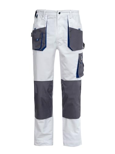 Stenso Arbeitshosen Männer Kastor - Funktionale Arbeitshose Herren mit Reißverschluss und Knopfverschluss, Cargotasche, Handytasche, Verstärkte Knie, Elastische Taille, Hammerschlaufe - Weiß EU54 von Stenso