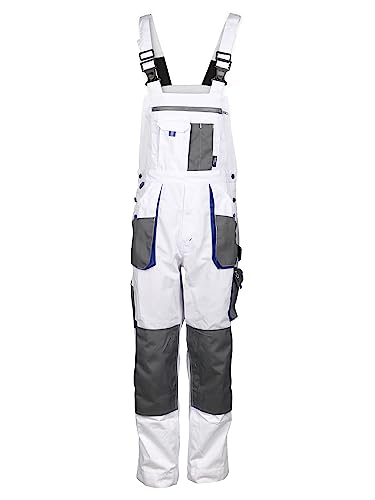 Stenso Kastor Arbeitshosen Männer Latzhose Herren Arbeitshose - Arbeitslatzhose Herren mit Elastischer Bund, Knieverstärkung, Latztasche, Verstellbare Träger, Handytasche, Hammerschlaufe - Weiß EU46 von Stenso