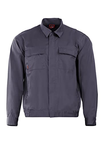 Stenso Pluton Klassische Arbeitsjacke Herren - Arbeitsjacke Männer mit Zwei Brusttaschen mit Patte, Reißverschluss, Elastische Taille, Manschetten mit Knopfverschluss, Bequem und Robust - Grau 2XL von Stenso