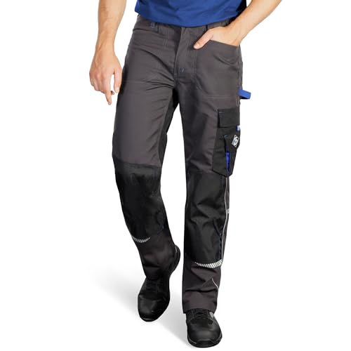Stenso Prisma Arbeitshosen Männer Cargohose Herren mit Elastischem Bund, Hammerschlaufe, Zwei Vordertaschen, Verstärkte Knie mit Kniepolstertaschen, Reflektierende Elemente - Grau EU50 von Stenso