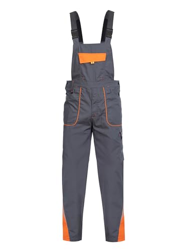 Stenso Prisma Arbeitslatzhose Herren mit Multifunktions und Knie-Taschen - Latzhose Männer Lang Ripstop Grau/Orange EU50 von Stenso