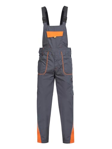 Stenso Prisma Arbeitshosen Männer Latzhose Herren Arbeitshose aus Ripstop - Leichtes und Verschleißfestes Material, Arbeitslatzhose Herren mit Cargotasche, Elastische Taille Grau/Orange EU54 von Stenso