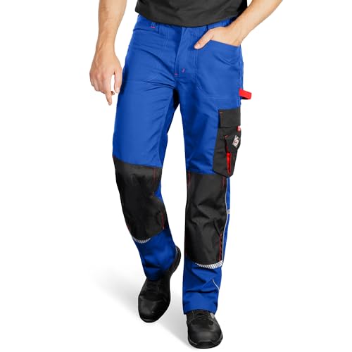 Stenso Prisma Arbeitshosen Männer Cargohose Herren mit Elastischem Bund, Hammerschlaufe, Zwei Vordertaschen, Verstärkte Knie mit Kniepolstertaschen, Reflektierende Elemente - Royalblau EU60 von Stenso