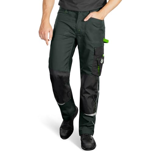 Prisma Arbeitshosen Männer Cargohose Herren mit Elastischem Bund, Hammerschlaufe, Zwei Vordertaschen, Verstärkte Knie mit Kniepolstertaschen, Reflektierende Elemente - Grün EU52 von Stenso