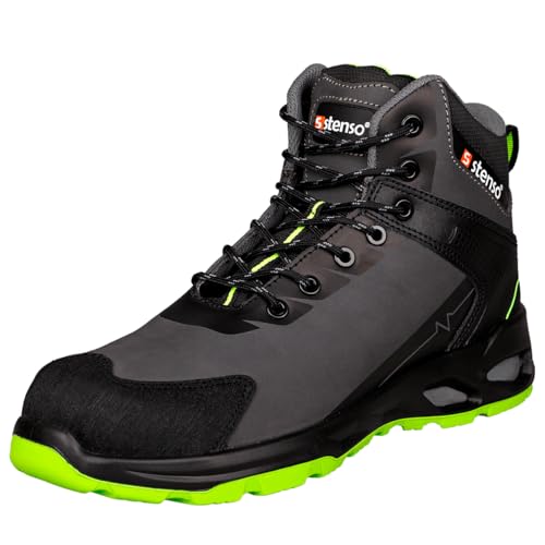 Stenso Ruler S3S SR Arbeitsschuhe Herren Sicherheitsschuhe Herren Arbeitsschuhe Damen, Wasserabweisend, Atmungsaktiv, Hi-Poly-Innensohle, Glasfaserkappe, Kevlar-Platte, Sohle PU/PU Grün 42 von Stenso