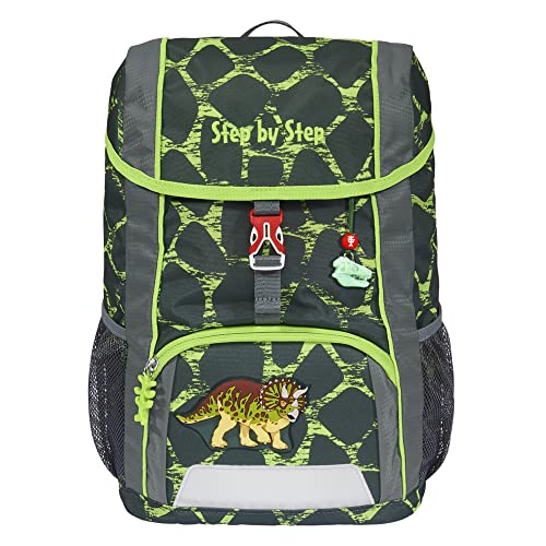 Step by Step Rucksack-Set Kid „Dino Tres“, mit Sitzkissen, ergonomischer Mini-Ranzen mit höhenverstellbarem Brustgurt, für Kindergarten, Vorschule und Freizeit, 13 l, grau-grün von Step by Step