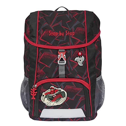 Step by Step Rucksack-Set KID „Ninja Yuma“, mit Sitzkissen, ergonomischer Mini-Ranzen mit höhenverstellbarem Brustgurt, für Kindergarten, Vorschule und Freizeit, 13 l, rot-schwarz von Step by Step