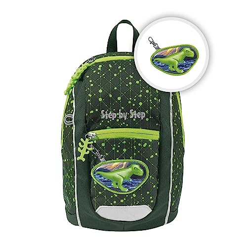 Step by Step Rucksack-Set KIGA MINI „Dino Nilo“, grün, ergonomischer Rucksack mit höhenverstellbaren Brustgurt, für Kindergarten, Kinderkrippe & KITA, ab 12 M+, Kleinkinder, 6l von Step by Step