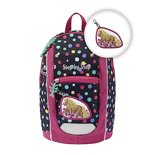 Step by Step Rucksack-Set KIGA MINI „Ponny Lotta“, schwarz, ergonomischer Rucksack mit höhenverstellbaren Brustgurt, für Kindergarten & KITA, ab 12 M+, für Mädchen 6l von Step by Step