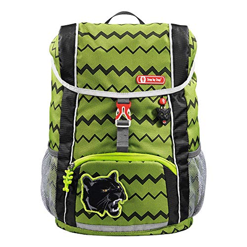 Step by Step Rucksack-Set Kid „Wild Cat“, grün, mit Sitzkissen, ergonomischer Mini-Ranzen mit abnehmbarem Brustgurt, für Kindergarten, Vorschule und Freizeit, 13 l von Step by Step