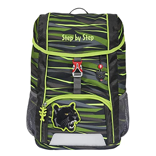 Step by Step Rucksack-Set KID „Wild Cat Chiko“, mit Sitzkissen, ergonomischer Mini-Ranzen, höhenverstellbarem Brustgurt, für Kindergarten, Vorschule & Freizeit, 13 l, grau-grün-schwarz von Step by Step