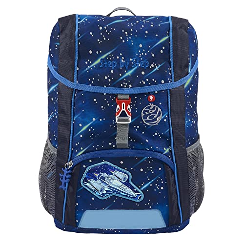 Step by Step Rucksack-Set Kid Reflect „Star Shuttle Elio“, mit Sitzkissen, ergonomischer Mini-Ranzen mit höhenverstellbarem Brustgurt, für Kindergarten, Vorschule und Freizeit, 13 l, blau-schwarz von Step by Step