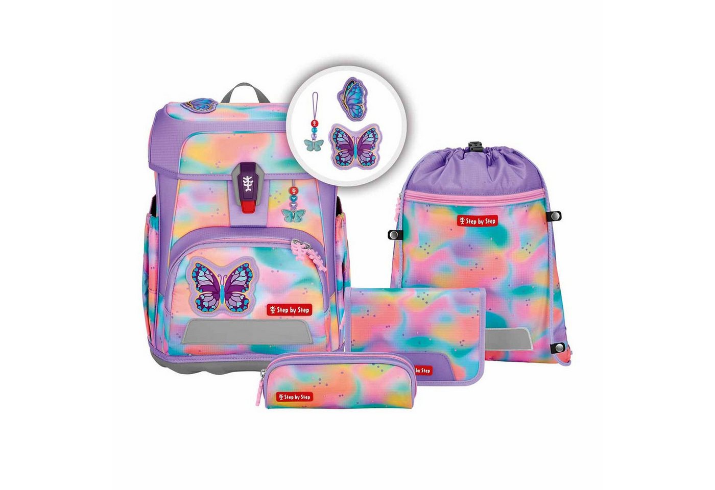 Step by Step Schulranzen CLOUD FLASH Schulranzen-Set Butterfly Luna 5-tlg. von Step by Step