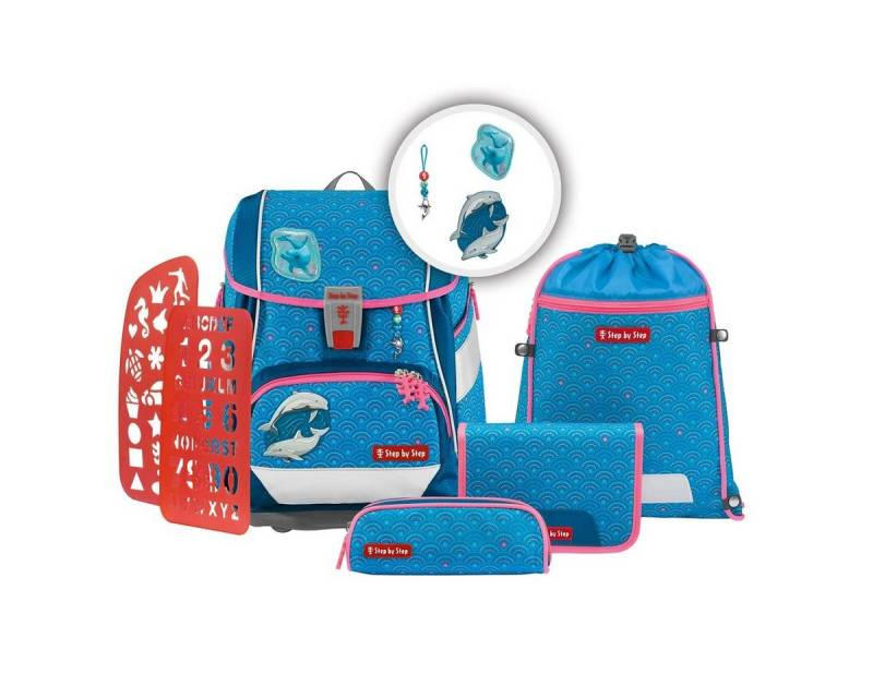 Step by Step Schulranzen Schulranzen-Set 2IN1 PLUS Dolphin Pippa 6-teilig (6-teilig), ab 1. Klasse, ergonomisch, Easy-Grow-System von Step by Step