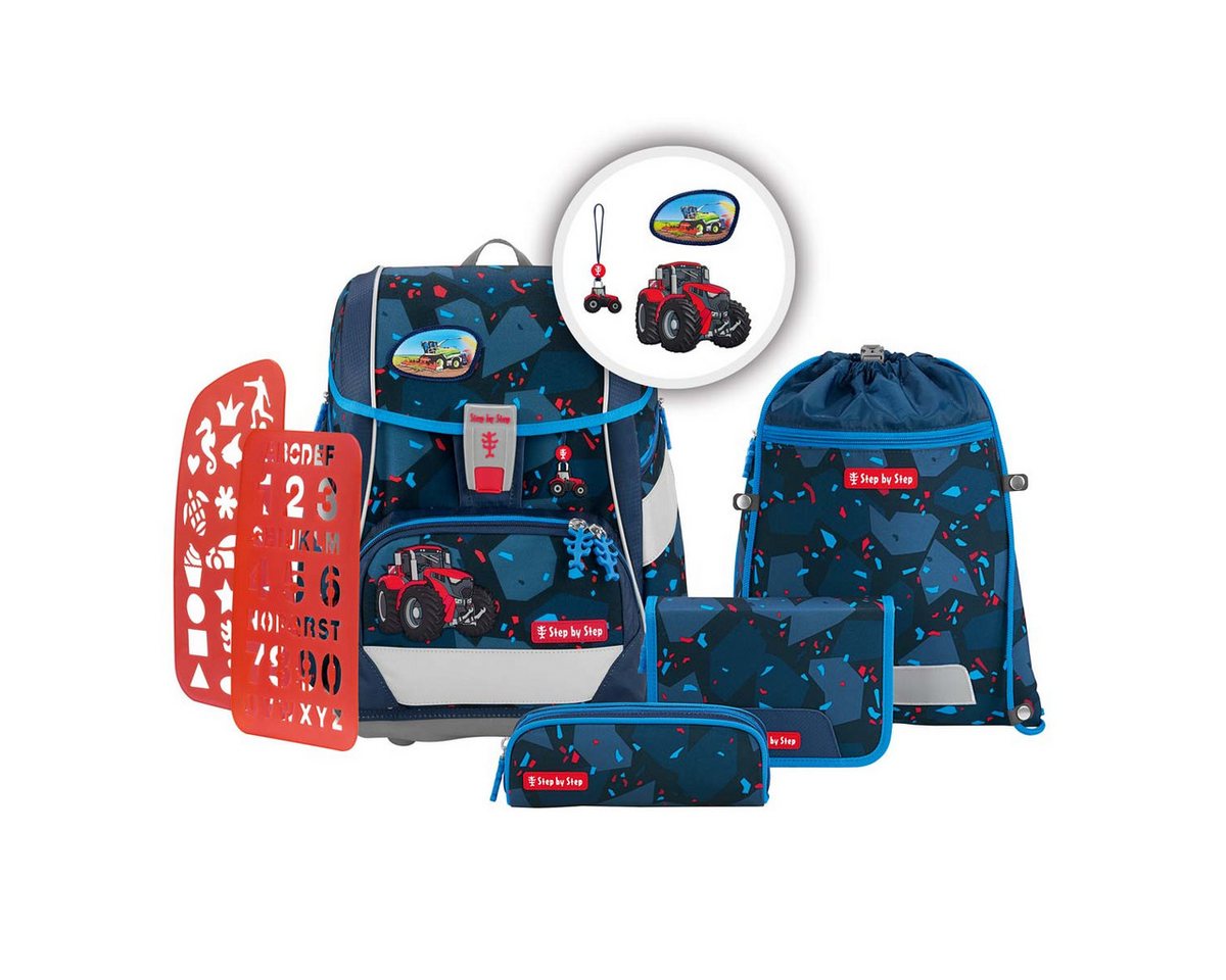 Step by Step Schulranzen Schulranzen-Set 2IN1 PLUS Tractor Freddy 6-teilig (6-teilig), ab 1. Klasse, ergonomisch, Easy-Grow-System von Step by Step