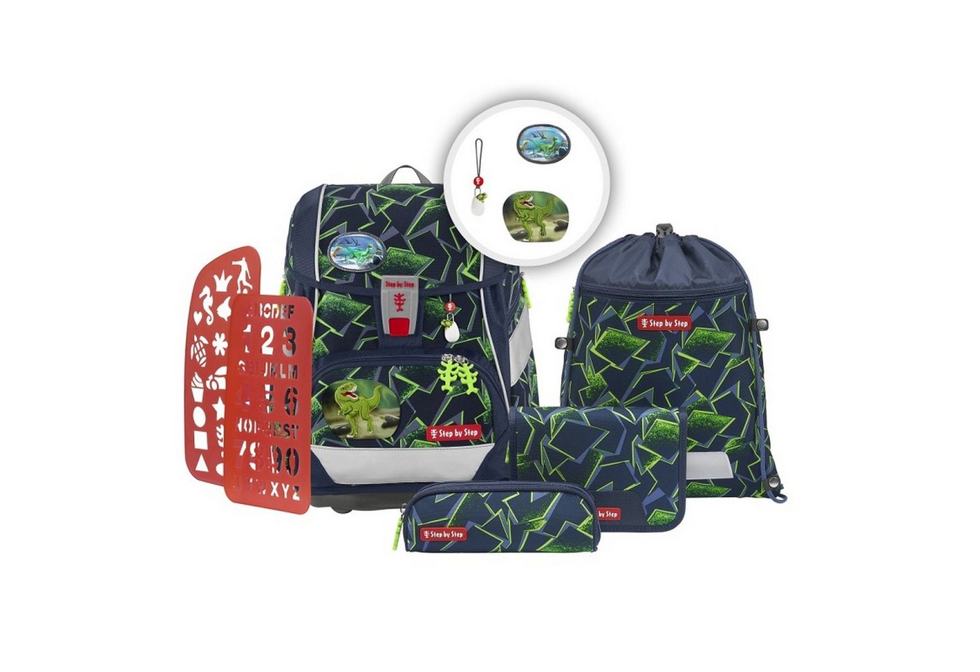 Step by Step Schulranzen Schulranzen-Set 2IN1 PLUS Wild T-Rex Taro 6-teilig (6-teilig), 1. - 4. Klasse, ergonomisch, Easy-Grow-System von Step by Step