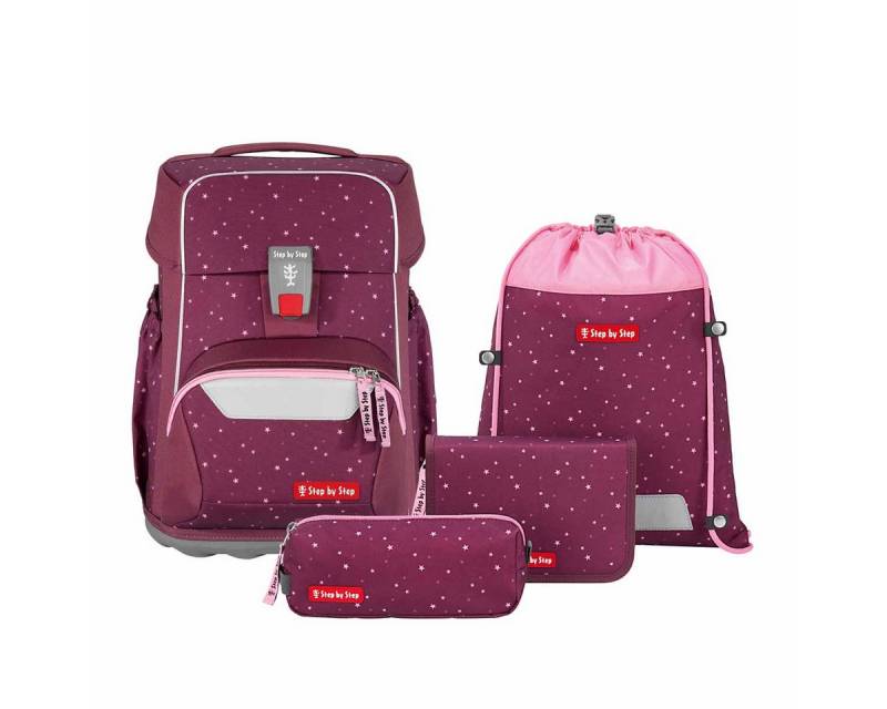 Step by Step Schulranzen Schulranzen-Set BASIS, Berry Star 4-teilig (4-teilig), Grundschulranzen, ergonomisch, leicht, Tornister von Step by Step