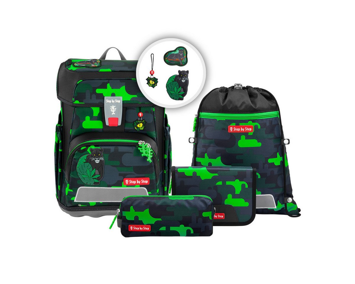 Step by Step Schulranzen Schulranzen-Set CLOUD Black Cat Chiko 5-teilig (5-teilig), Grundschulranzen, ergonomisch, Easy-Grow-System, ab 1. Klasse von Step by Step