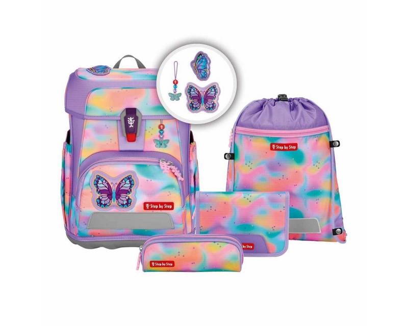 Step by Step Schulranzen Schulranzen-Set CLOUD FLASH Butterfly Luna 5-teilig (5-teilig), Grundschulranzen, ergonomisch, Easy-Grow-System von Step by Step