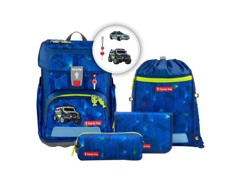 Step by Step Schulranzen Schulranzen-Set CLOUD Police Truck Charly 5-teilig (5-teilig), Grundschulranzen, ergonomisch, Easy-Grow-System, ab 1. Klasse von Step by Step