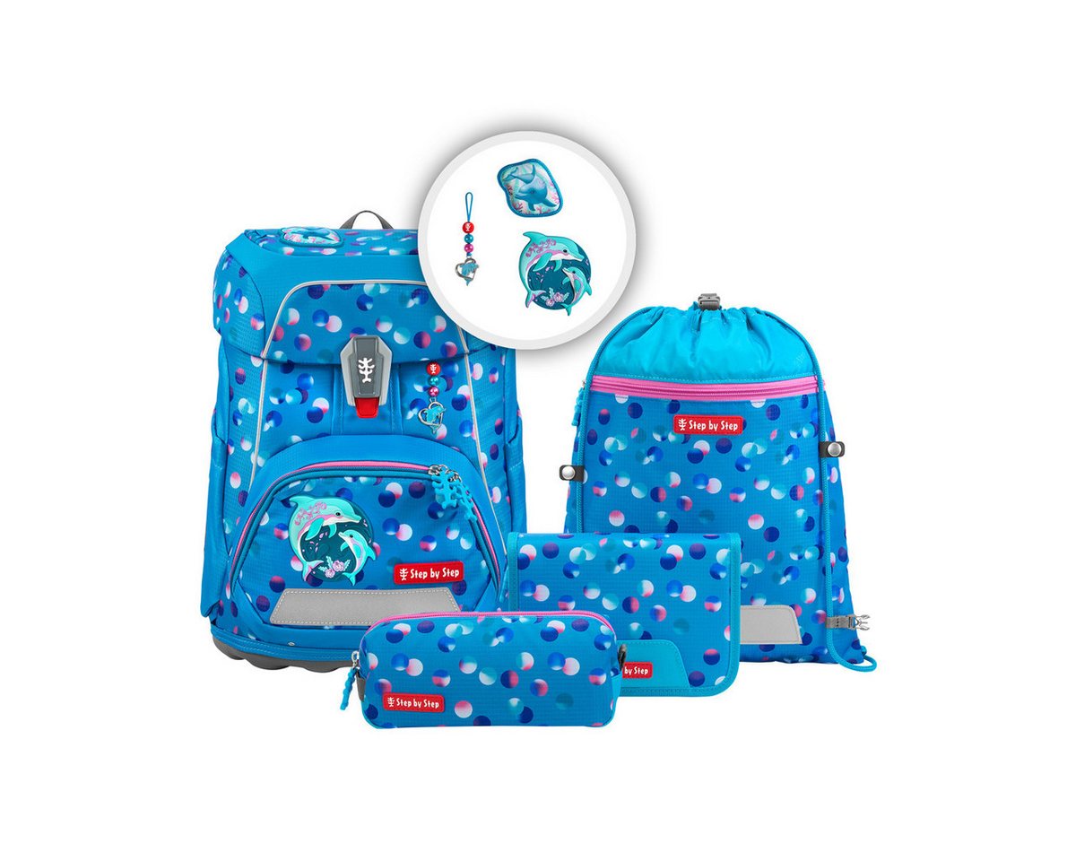 Step by Step Schulranzen Schulranzen-Set FIT Dolphin Finja, 5-teilig (5-teilig), ab 1. Klasse, ergonomisch, Easy-Grow-System von Step by Step