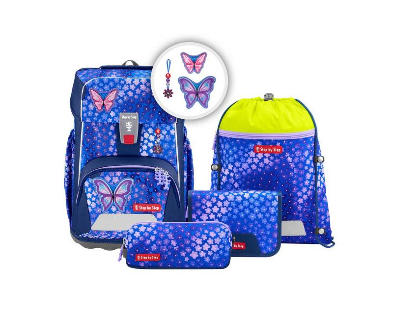 Step by Step Schulranzen Schulranzen-Set GIANT Butterfly Maja 5-teilig (5-teilig), Grundschulranzen für große Kinder, ergonomisch von Step by Step