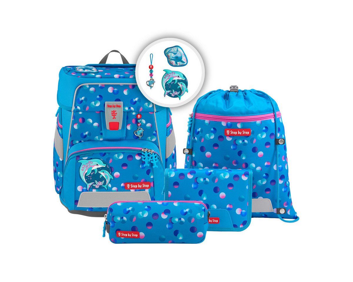 Step by Step Schulranzen Schulranzen-Set SPACE Dolphin Finja, 5-teilig (5-teilig), ab 1. Klasse, ergonomisch, Easy-Grow-System von Step by Step