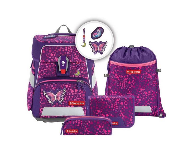 Step by Step Schulranzen Schulranzen-Set SPACE SHINE Butterfly Night Ina 5-teilig (5-teilig), ab 1. Klasse, ergonomisch, Easy-Grow-System von Step by Step